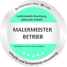 Malermeister Betrieb Siegel für Fachmännisches Wissen, schnelle und kompetente Umsetzung. Individuelle Beratung und akkurate Arbeit